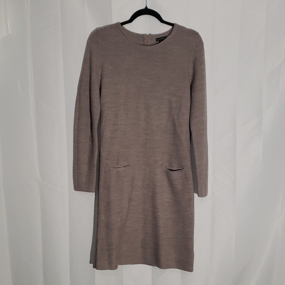 Merino Wool 2 Pockets Women's Midi Dress in Taupe Medium